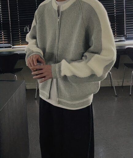 Cardigan - Navy with Piping, Long Sleeve